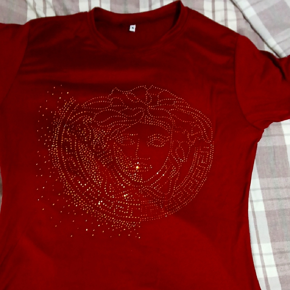 Red T-Shirt with Gold Studded Design